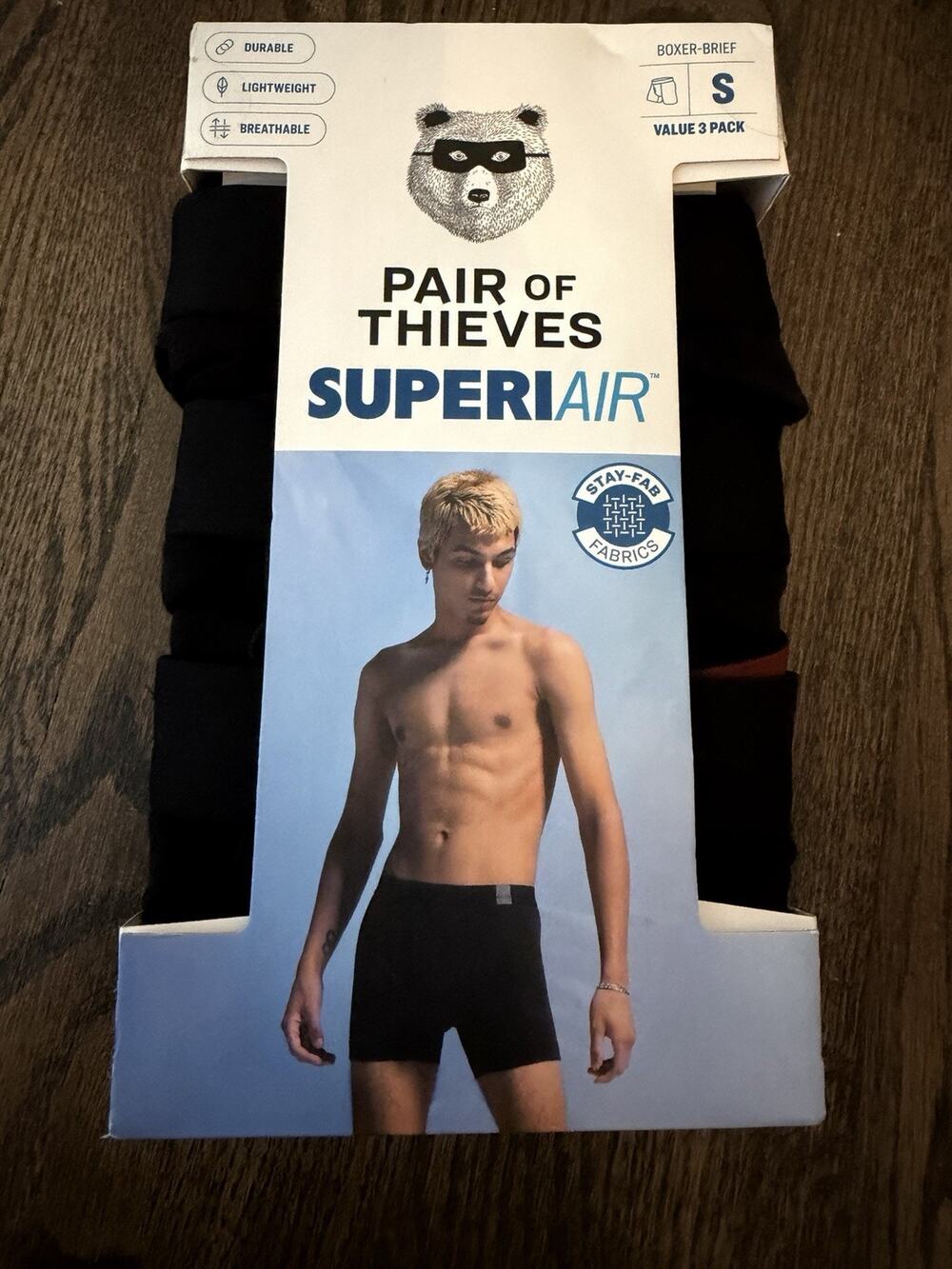 Pair of Thieves Men's 3pk SuperiAir Boxer Briefs Black/Gray Size Small NWT NEW